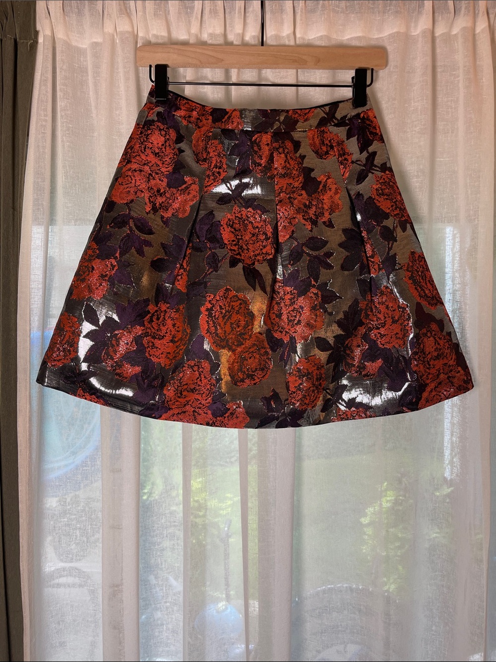 J. Crew Shiny Red Floral Circle Skirt